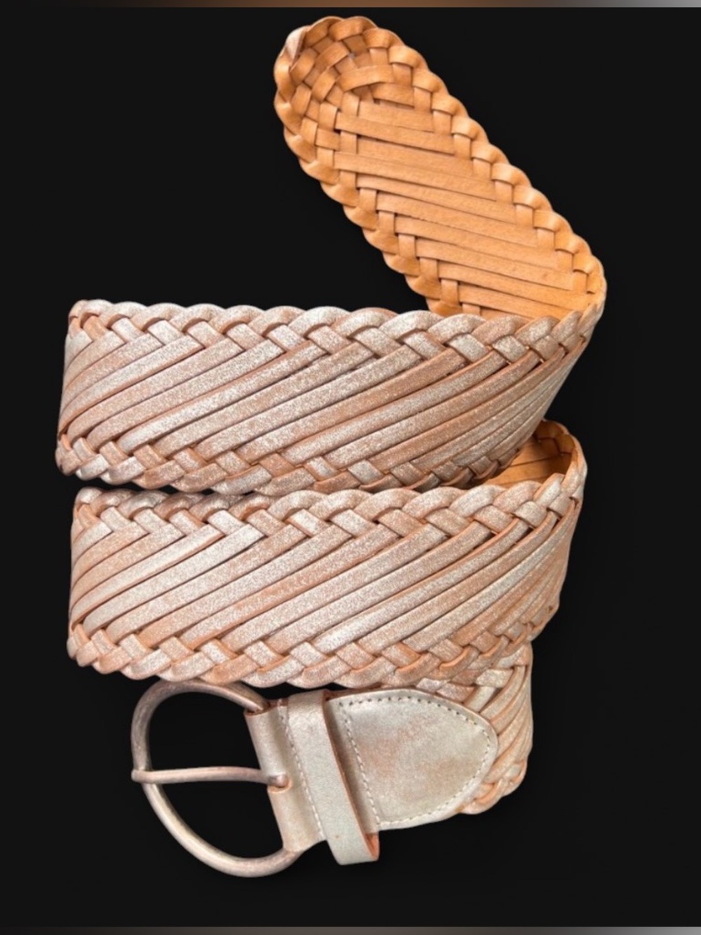 Another Line Leather Braided Belt XL Tan Silver Adjustable Rustic Boho Chic 43”